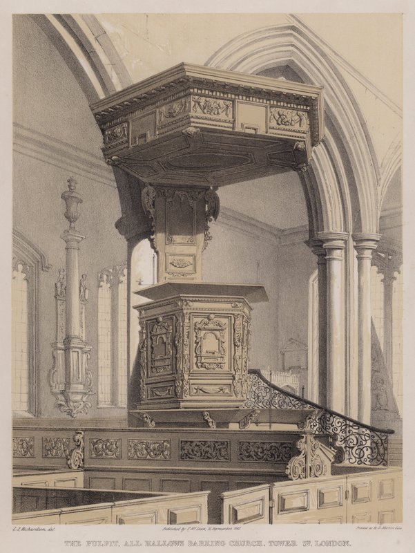 La chaire, église All Hallows Barking, Tower Street, Londres - Charles James Richardson