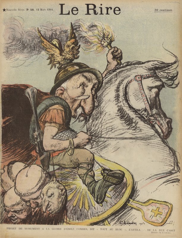 Caricature du Premier ministre français Émile Combes en Attila le Hun. Illustration pour Le Rire - Charles Leandre