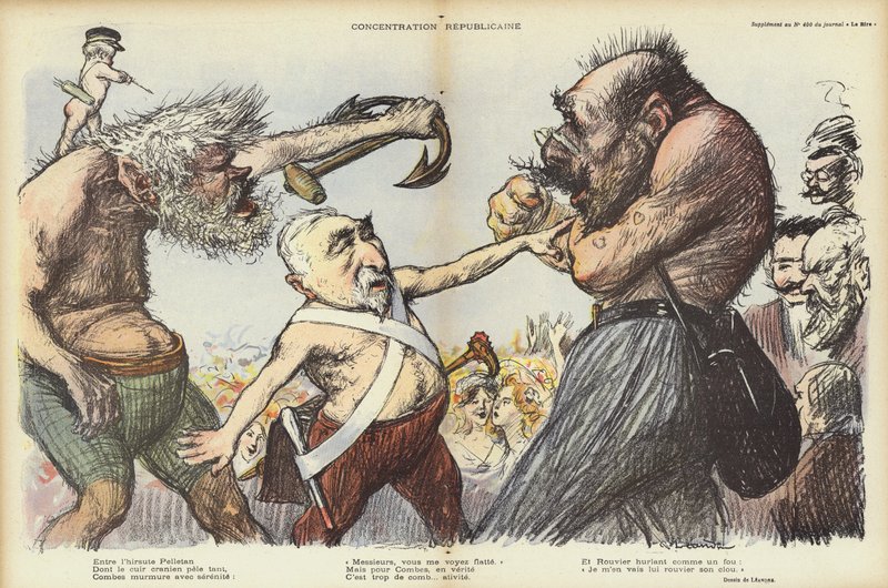 Émile Combes tentant de séparer Camille Pelletan et Maurice Rouvier, illustration pour Le Rire - Charles Leandre
