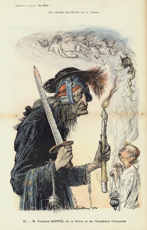 François Coppée, écrivain et nationaliste français, illustration pour Le Rire - Charles Leandre