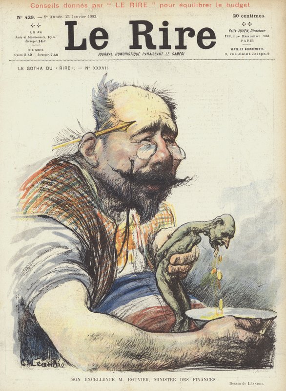 Son Excellence M. Rouvier, Ministre des Finances. Illustration pour Le Rire - Charles Leandre