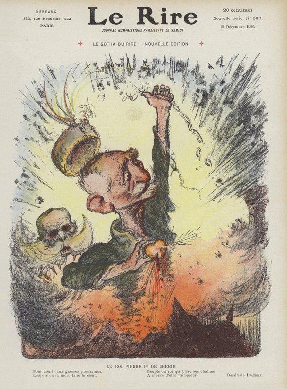 Le roi Pierre Ier de Serbie. Illustration pour Le Rire - Charles Leandre