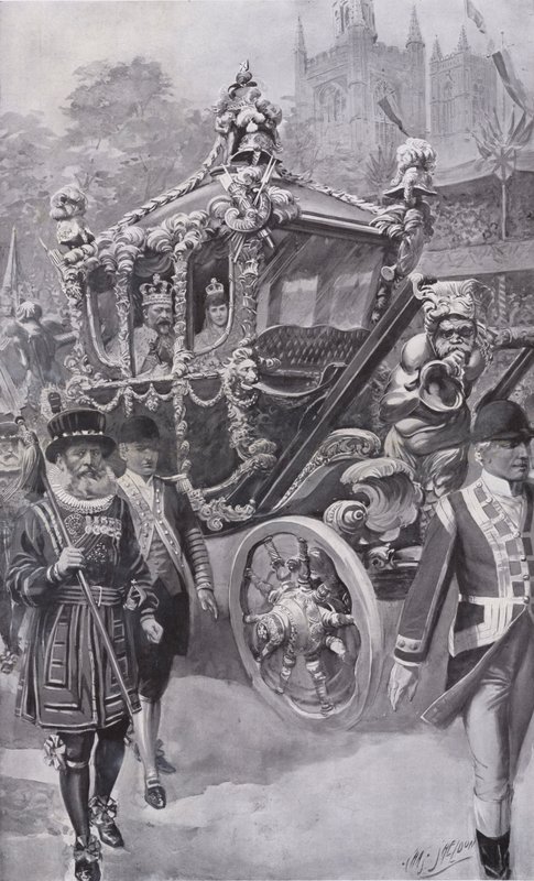 Le roi Édouard VII et la reine Alexandra dans le carrosse d