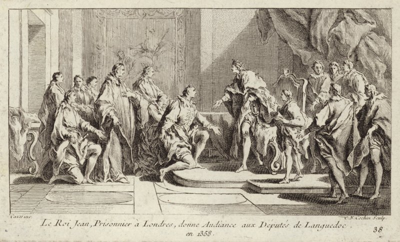 Le roi Jean II de France, prisonnier des Anglais à Londres, donnant audience à une députation du Languedoc - Charles Nicolas II Cochin