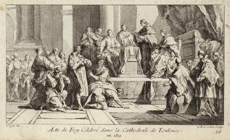 Cathares repentants déclarant leur foi dans la religion catholique à la cathédrale de Toulouse, France - Charles Nicolas II Cochin