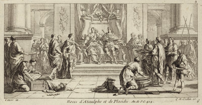 Mariage de Galla Placidia et Ataulf, roi des Wisigoths, Narbonne, 414 (gravure) - Charles Nicolas II Cochin