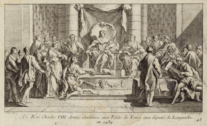 Le roi Charles VIII de France donnant audience aux députés du Languedoc aux États généraux de Tours - Charles Nicolas II Cochin