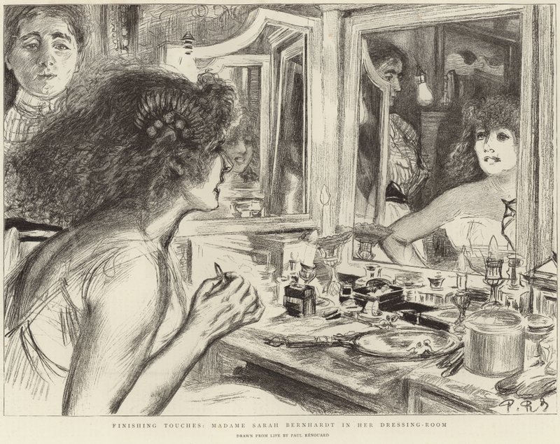 Madame Sarah Bernhardt dans sa loge (lithographie) - Charles Paul (after) Renouard