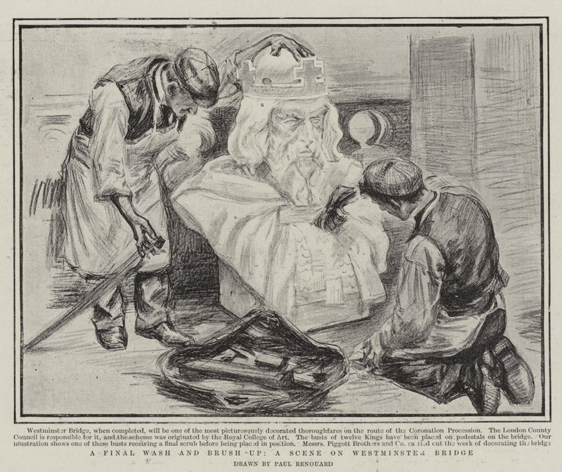 Un dernier lavage et brossage, une scène sur le pont de Westminster - Charles Paul Renouard