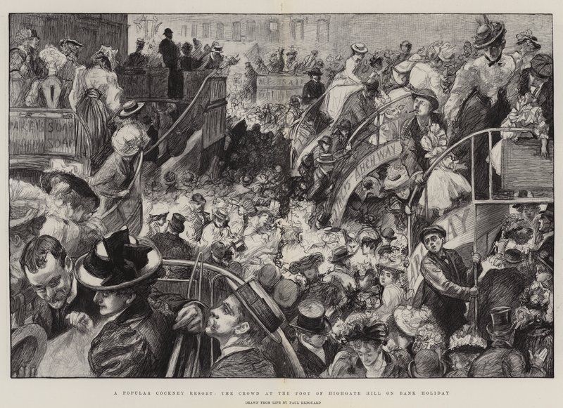 Un lieu de villégiature populaire de Cockney, la foule au pied de Highgate Hill lors du jour férié - Charles Paul Renouard