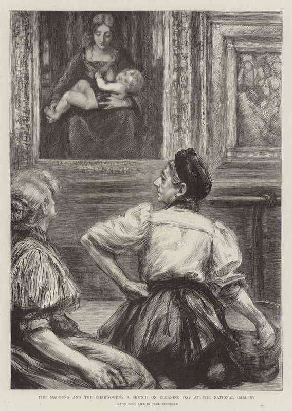 La Madone et les femmes de ménage, une esquisse du jour de nettoyage à la National Gallery - Charles Paul Renouard
