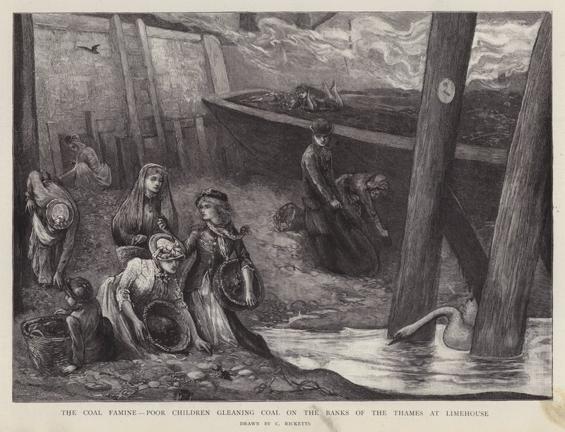 Enfants pauvres ramassant des morceaux de charbon sur les rives de la Tamise à Limehouse, Londres - Charles Ricketts