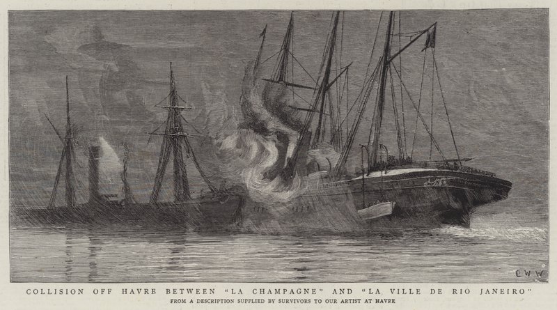 Collision au large du Havre entre La Champagne et La Ville de Rio Janeiro - Charles William Wyllie