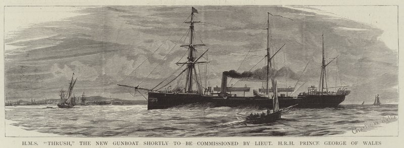 HMS Thrush, le nouveau canonnière bientôt commandé par le lieutenant SAR Prince George de Galles - Charles William Wyllie