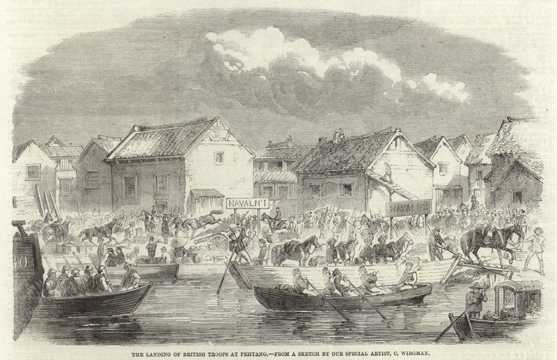 Le Débarquement des Troupes Britanniques à Pehtang - Charles Wirgman