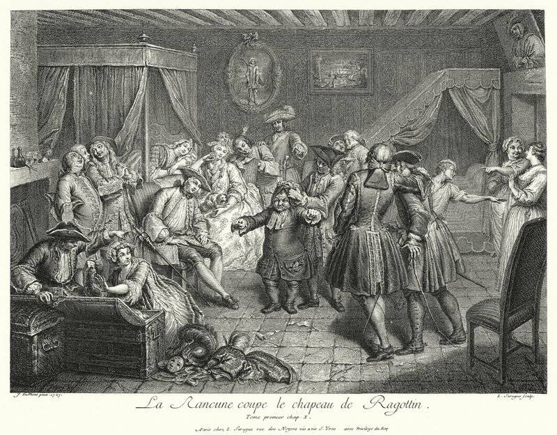 La Rancune coupe le chapeau de Ragotin (gravure) - Cornelis Engelbrechtsen
