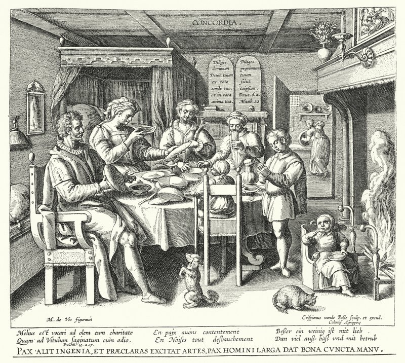 La prière avant le repas (gravure) - Crispin I de (after) Passe