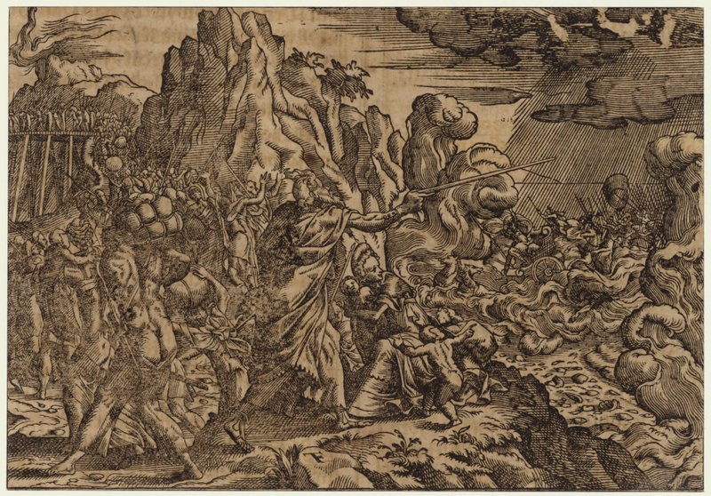Moïse fermant les vagues de la mer Rouge sur les Égyptiens avancés - Czech School