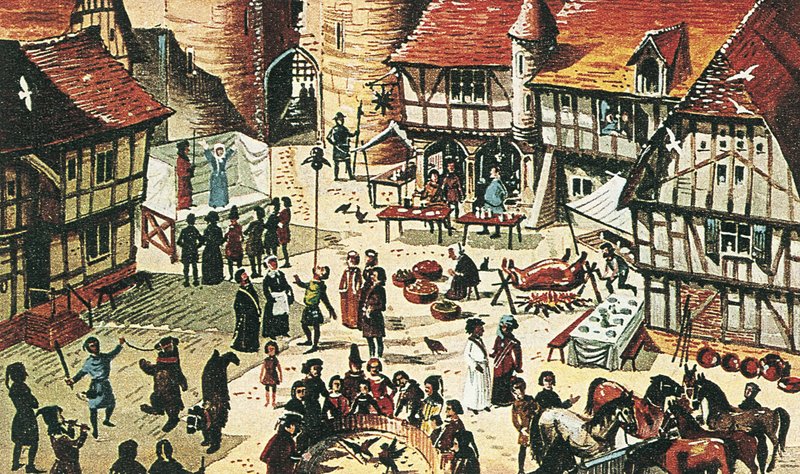 Foire médiévale (lithographie couleur) - Dan Escott