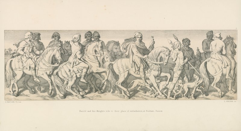Harold et ses chevaliers chevauchent vers leur lieu d