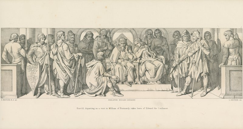 Harold, partant en visite chez Guillaume de Normandie, prend congé d