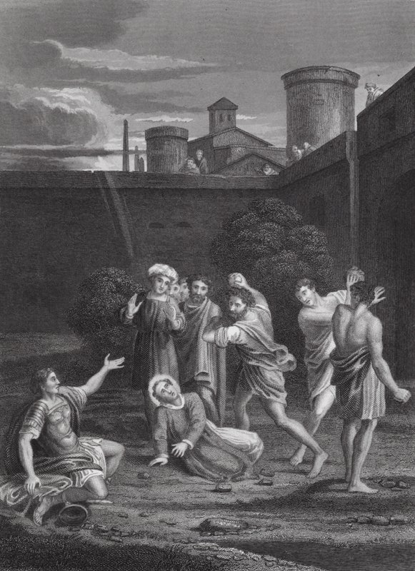 La lapidation de Saint Étienne, Actes, Ch VII, vs 54, 60 - Domenichino (1581 1641) (after)