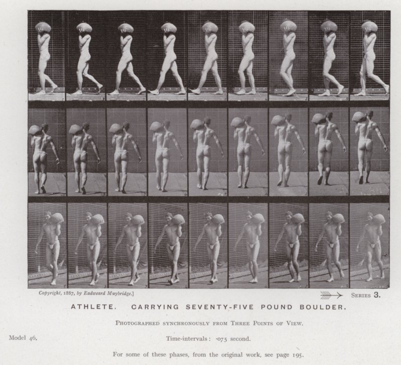 La figure humaine en mouvement : Athlète portant un rocher de soixante-quinze livres - Eadweard Muybridge