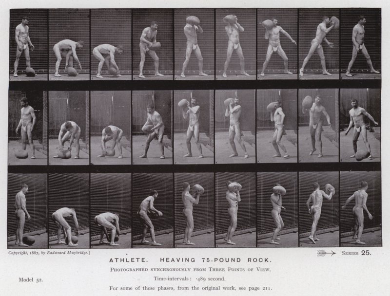 La Figure humaine en mouvement : Athlète, lançant une pierre de 75 livres - Eadweard Muybridge