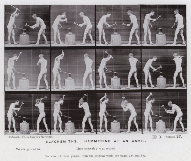 La figure humaine en mouvement : Forgerons, martelant une enclume - Eadweard Muybridge
