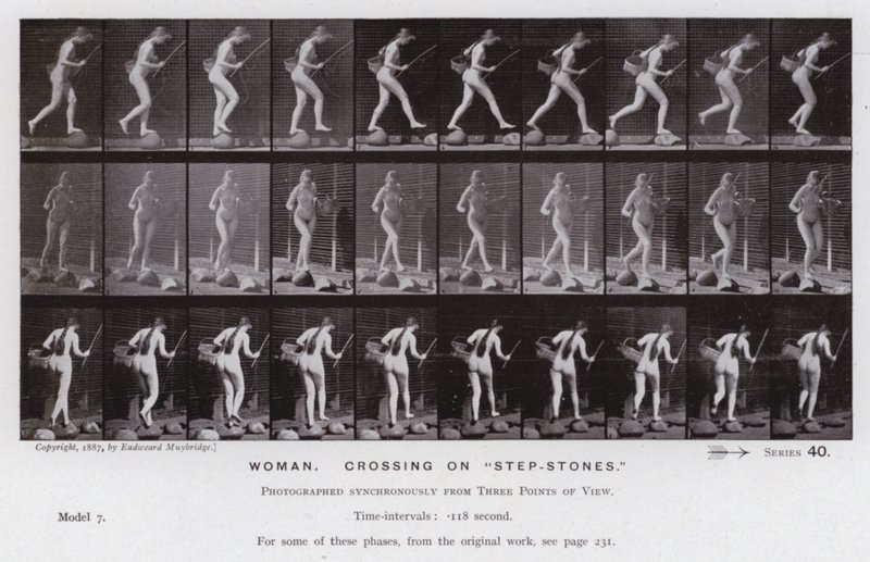 La Figure Humaine en Mouvement : Femme, traversant sur des "pierres de gué" - Eadweard Muybridge