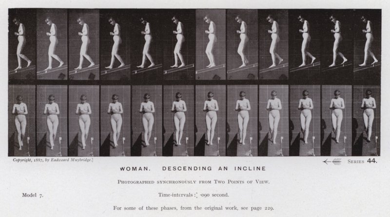 La figure humaine en mouvement : Femme descendant une pente - Eadweard Muybridge