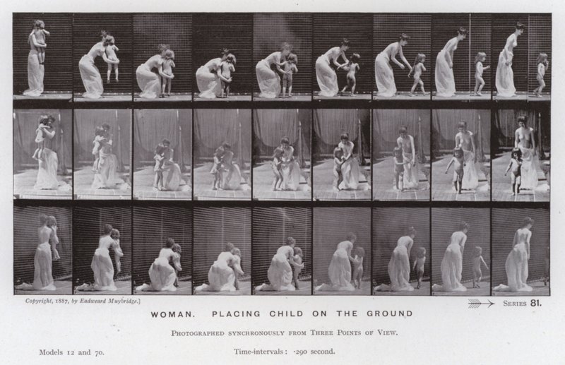 La figure humaine en mouvement : Femme, posant un enfant au sol - Eadweard Muybridge