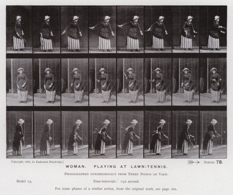 La Figure Humaine en Mouvement : Femme, jouer au tennis sur gazon - Eadweard Muybridge