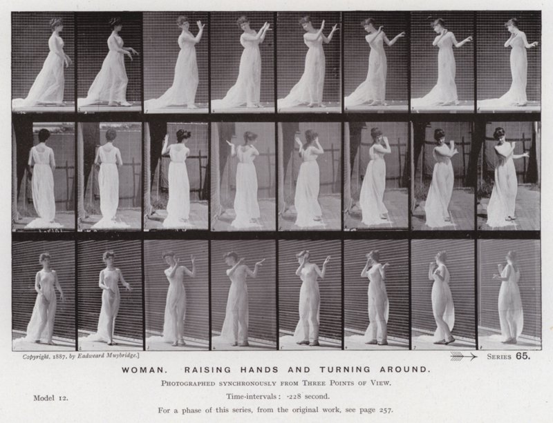 La Figure Humaine en Mouvement : Femme, lever les mains et tourner - Eadweard Muybridge