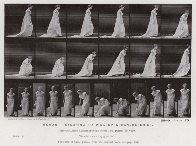 La figure humaine en mouvement : Femme, se penchant pour ramasser un mouchoir - Eadweard Muybridge