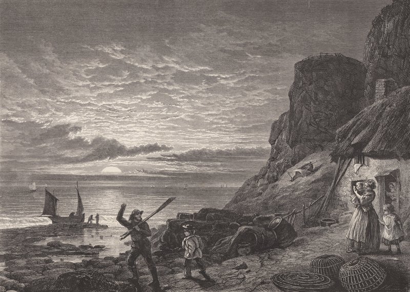 Pêcheurs père et fils disant au revoir à leur famille - Edmund Morison (after) Wimperis