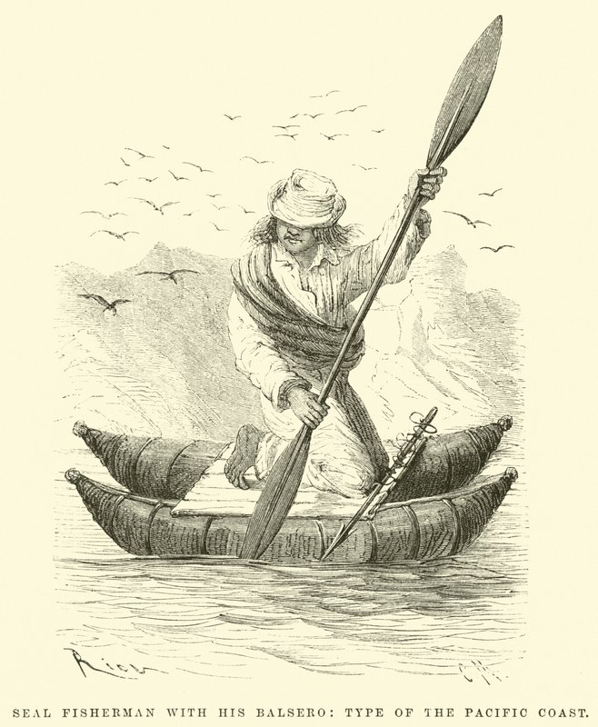 Pêcheur de phoques avec son balsero, type de la côte Pacifique - Edouard Riou
