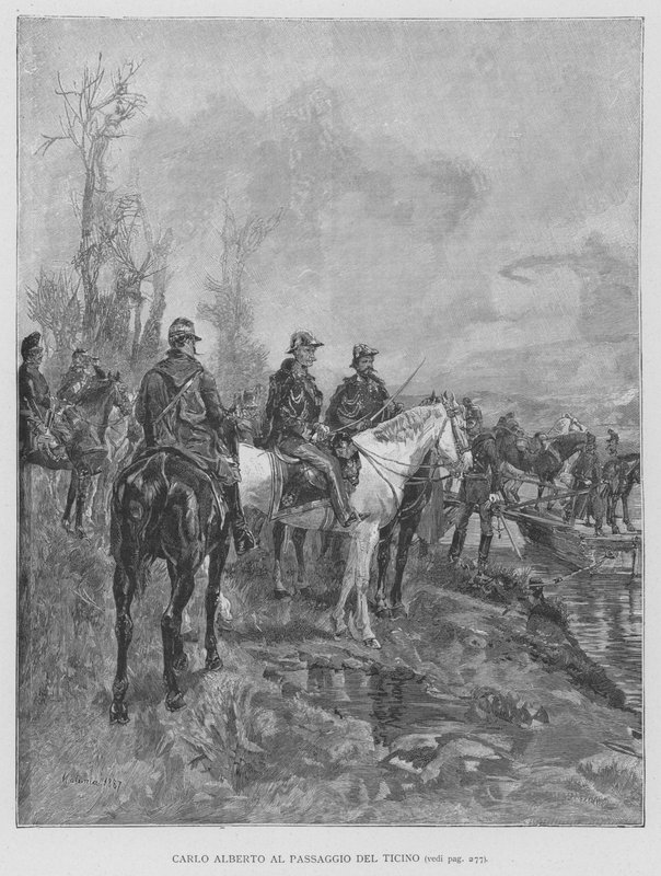 Carlo Alberto au passage du Tessin - Edouardo Matania