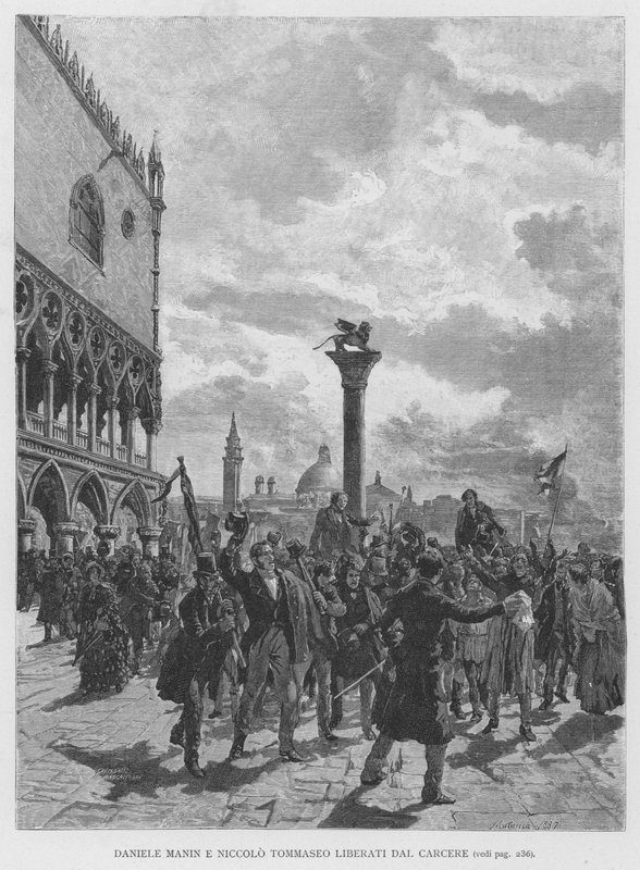 Daniele Manin et Niccolo Tommaseo libérés de prison (gravure) - Edouardo Matania
