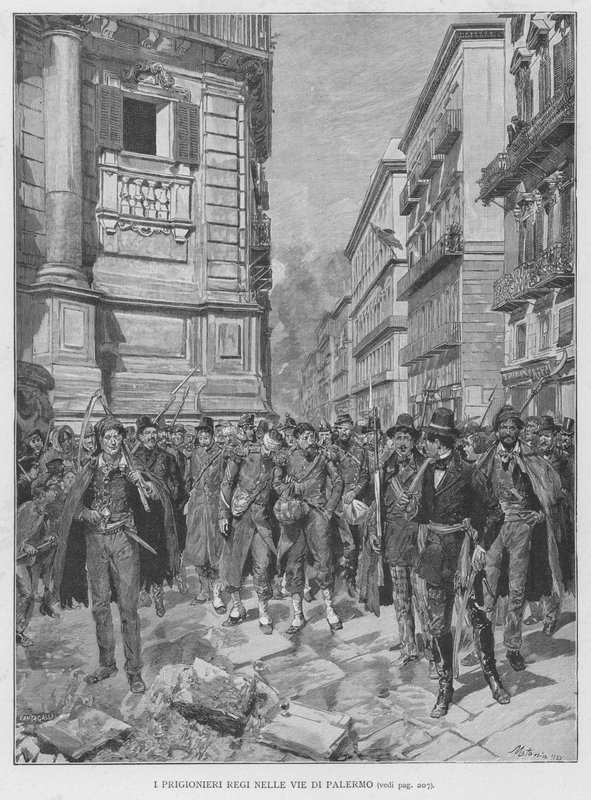 Les prisonniers royaux dans les rues de Palerme (gravure) - Edouardo Matania