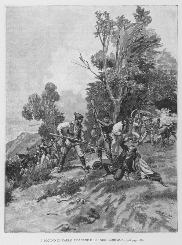 Le massacre de Carlo Pisacane et de ses compagnons (gravure) - Edouardo Matania