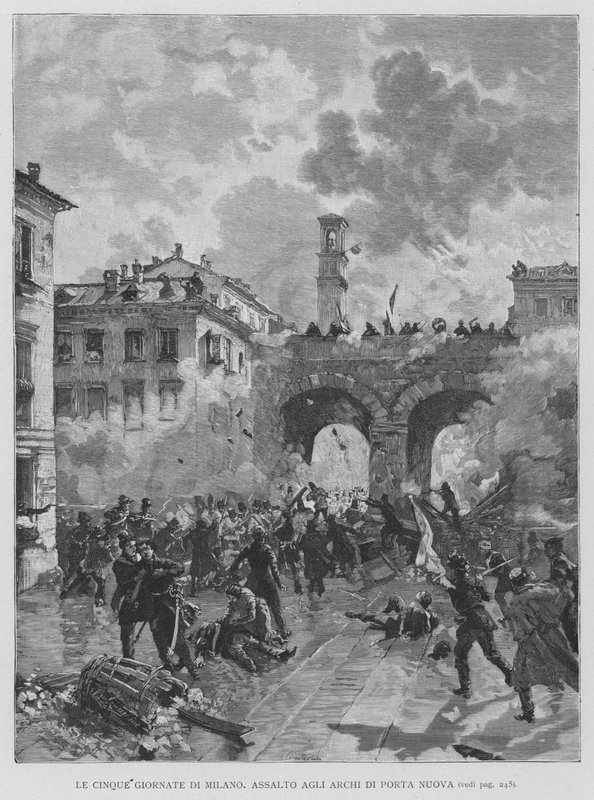 Les Cinq Journées de Milan, Assaut aux Arches de Porta Nuova - Edouardo Matania