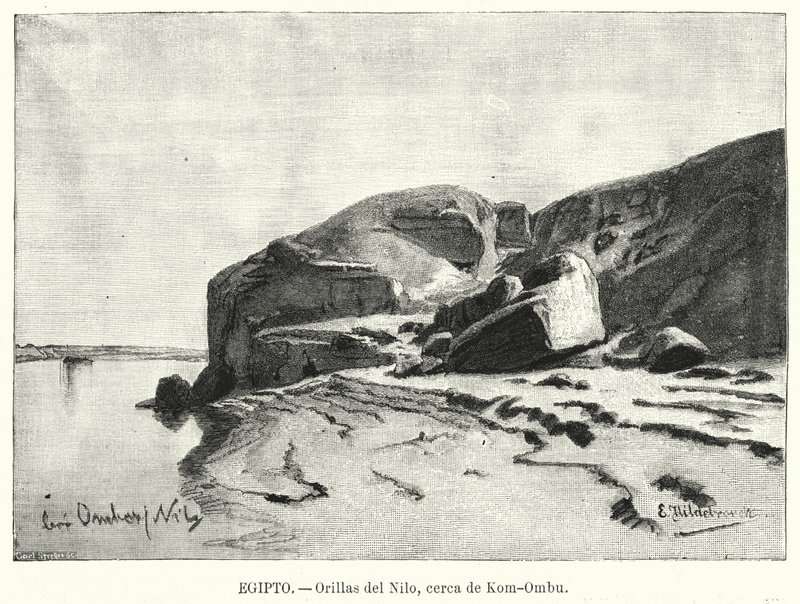 Rives du Nil près de Kom Ombo, Égypte - Eduard (after) Hildebrandt