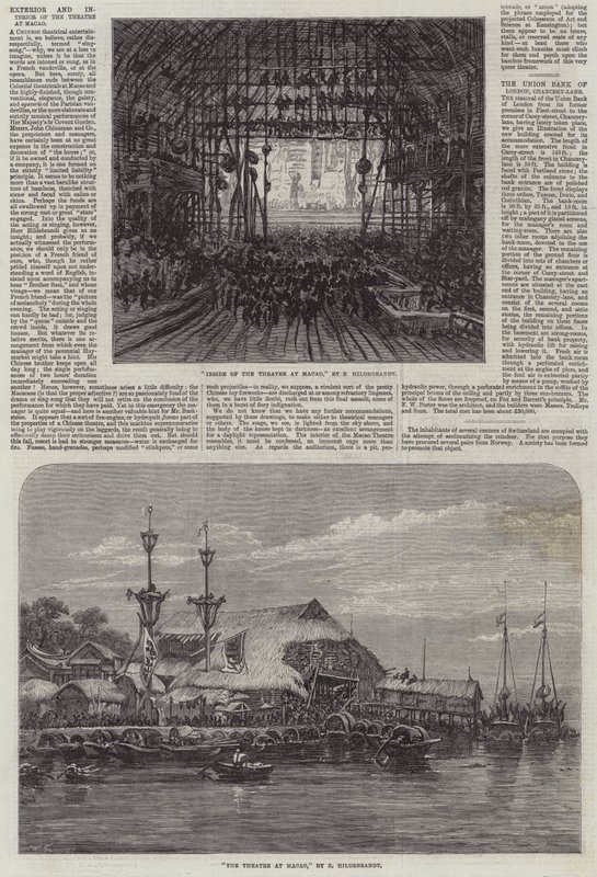 Extérieur et intérieur du théâtre de Macao - Eduard Hildebrandt