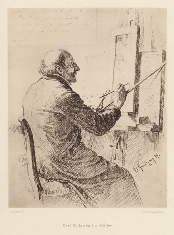Portrait de Carl Spitzweg, peintre romantique allemand - Eduard von (after) Grutzner