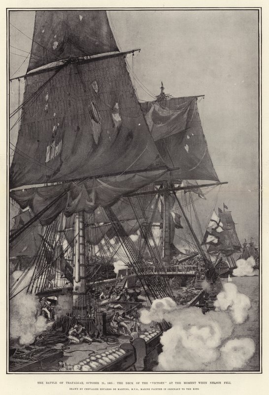 La bataille de Trafalgar, 21 octobre 1805, le pont du Victory au moment où Nelson est tombé - Eduardo de Martino