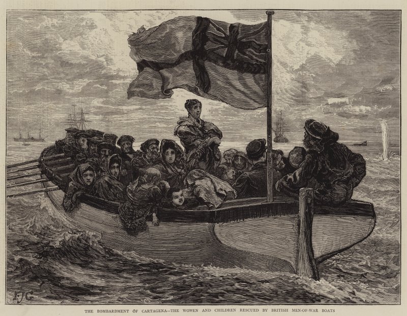 Le Bombardement de Carthagène, les femmes et les enfants sauvés par les bateaux de guerre britanniques - Edward John Gregory