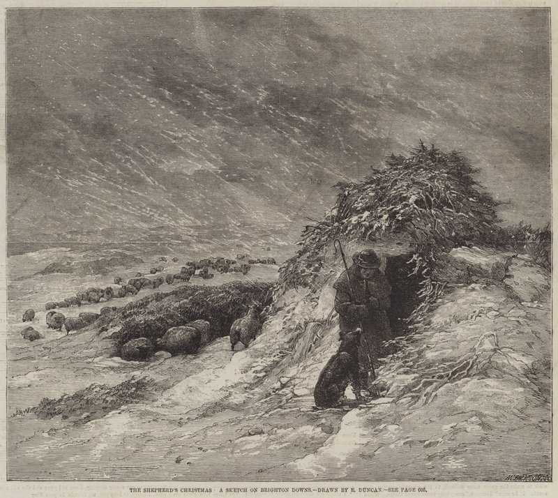 Le Noël du berger, une esquisse sur les Downs de Brighton - Edward Duncan
