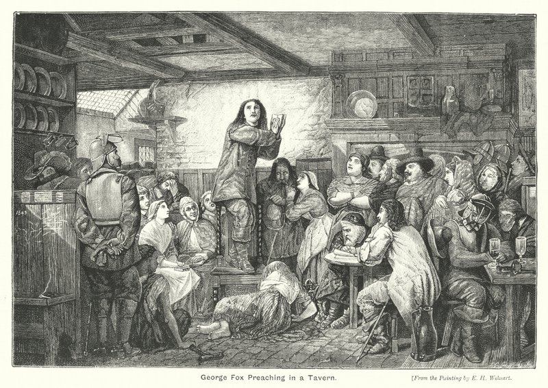 George Fox prêchant dans une taverne (gravure) - Edward Henry (after) Wehnert