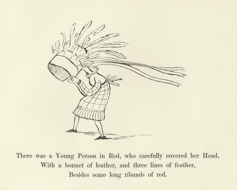 Il y avait une jeune personne en rouge, qui couvrait soigneusement sa tête - Edward Lear